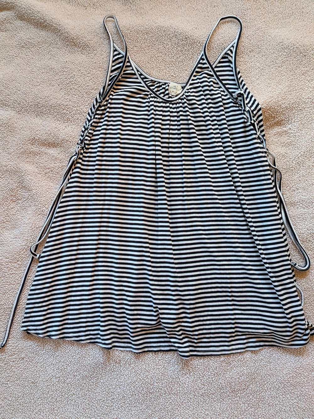 O'Neill Black & White Striped Tie-Side Swim Coverup